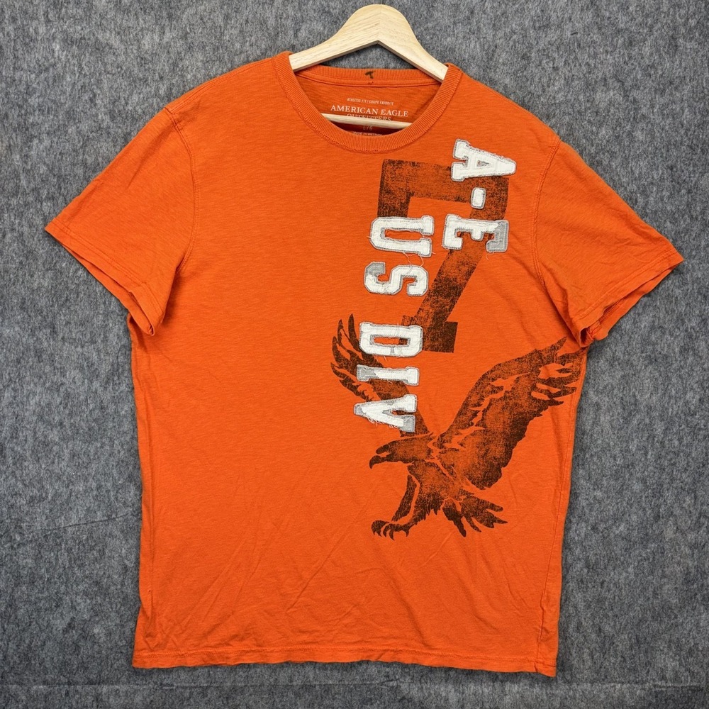 Vintage Y2K American Eagle T-Shirt Mens Large Athletic Fit Orange NYC Mall Core